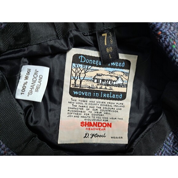 Donegal Tweed Newsboy Cap Speckled Ireland Vintage Shandon Herringbone Hat Blue - Picture 7 of 7